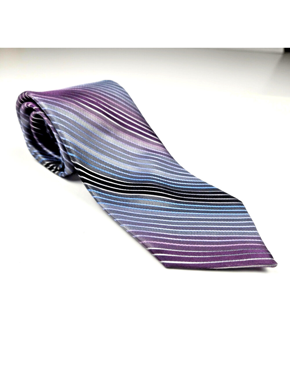 Joseph Abboud JOE Men's Silk Tie Purple Blue Gray Black Striped NWT 3.5 Inch